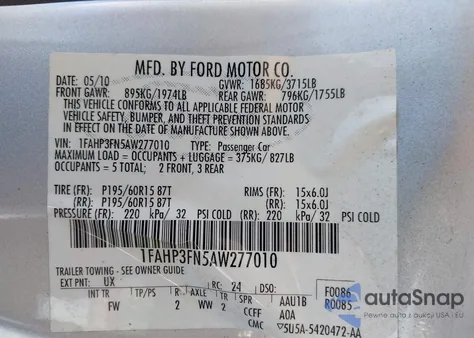 2010 Ford Focus Se from USA, damaged, VIN 1FAHP3FN5AW277010